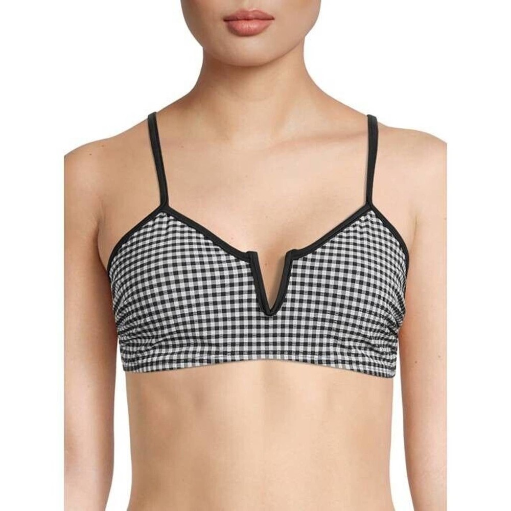 TIME & TRU Plus 3X Women’s V Wire Bralette Swimsuit Swim Top Black Gingham